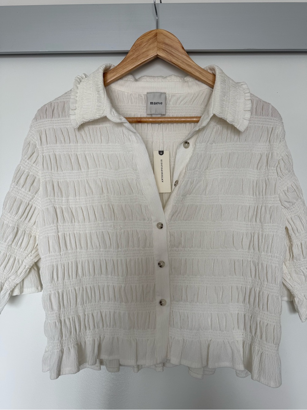 Maeve Ivory Textured Ruffle Blouse